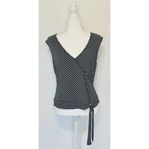 Ann Taylor Loft Women Size L  Sleeveless Side Tie Striped Blouse Career Feminine